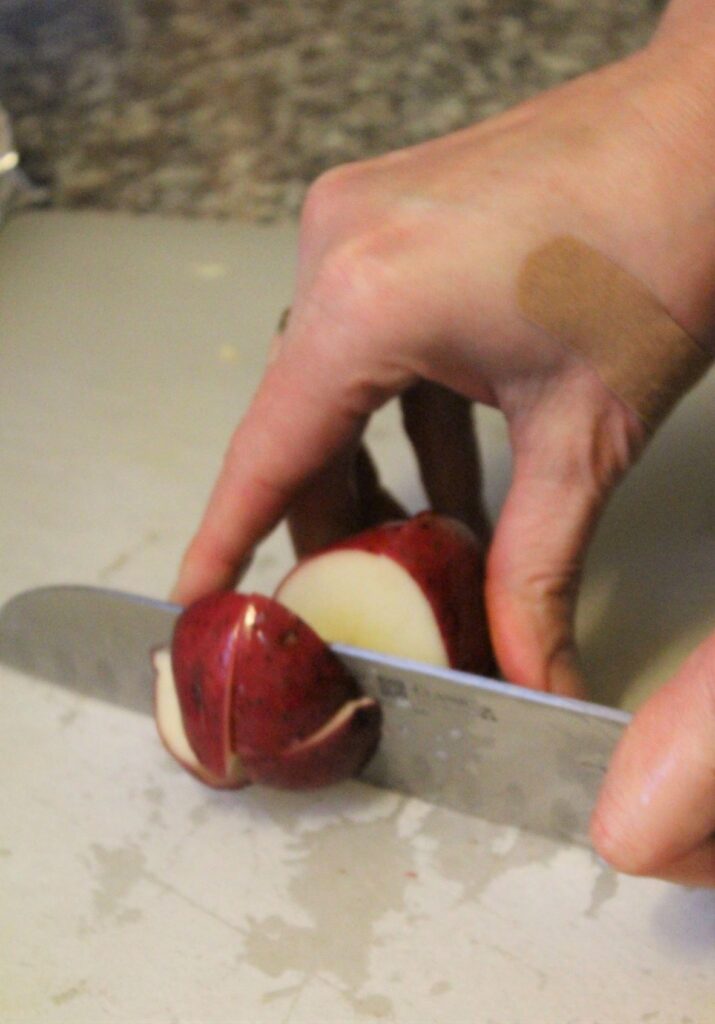 cutting potatoes