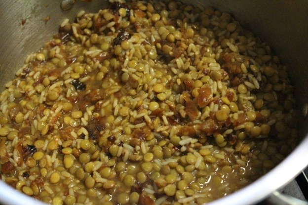 lentil rice soup close-up