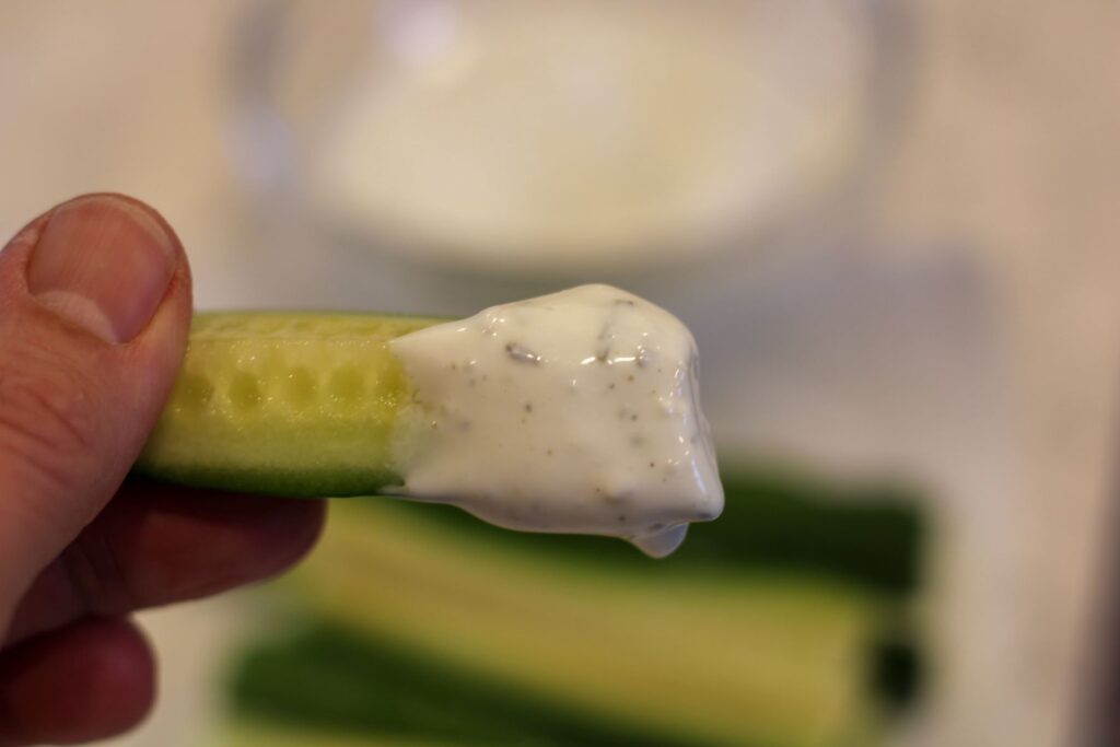mom's buttermilk ranch dressing on cucumber