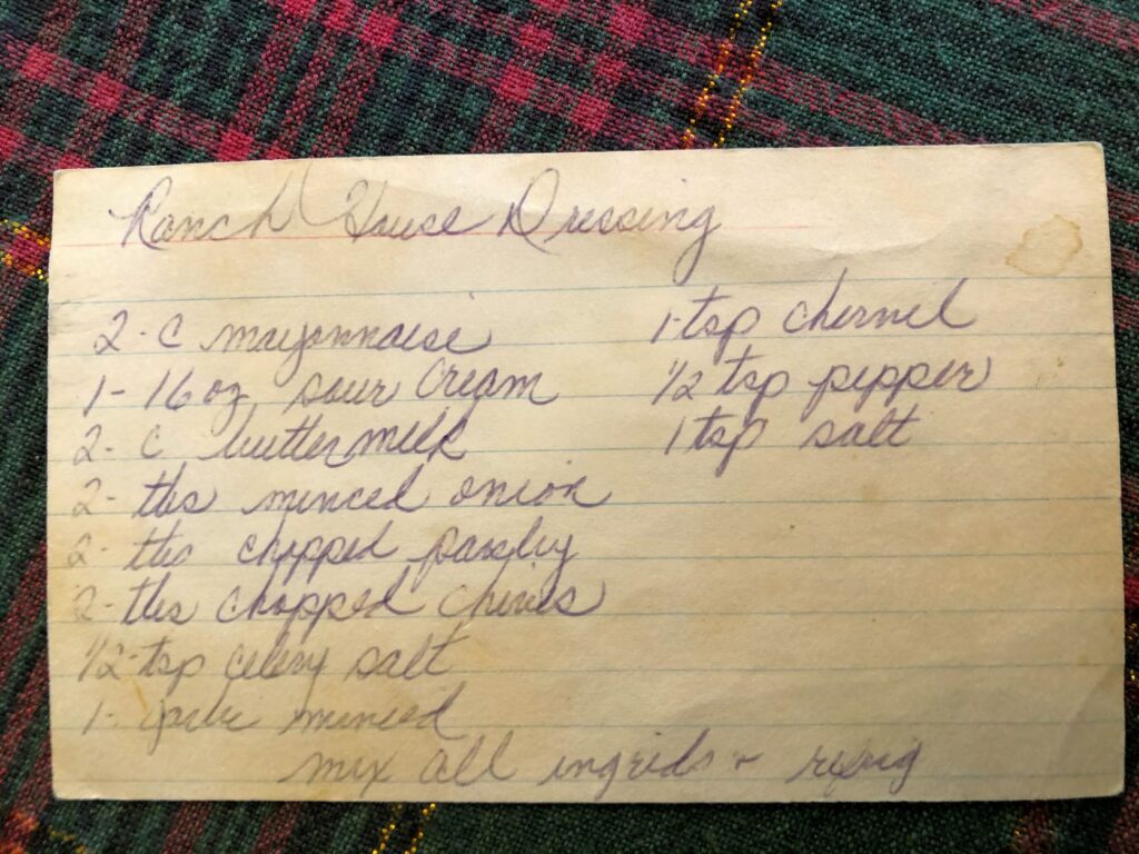 Ranch house dressing card