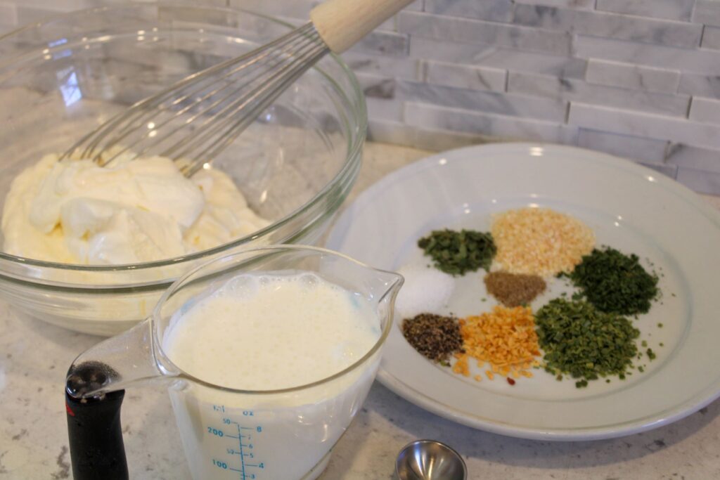 ingredients for buttermilk ranch dressing and dip