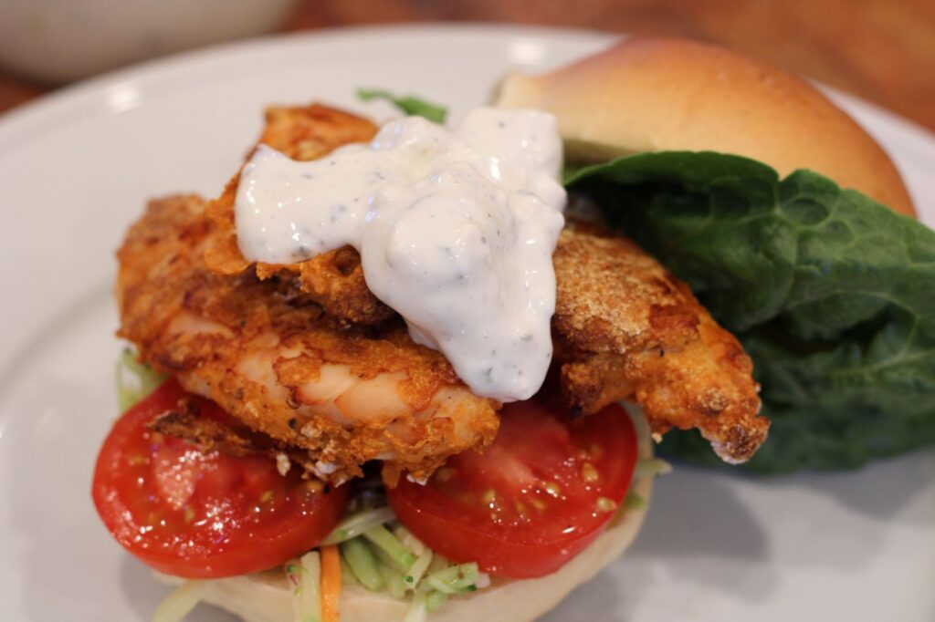 Buffalo chicken sandwich with blue cheese dressing