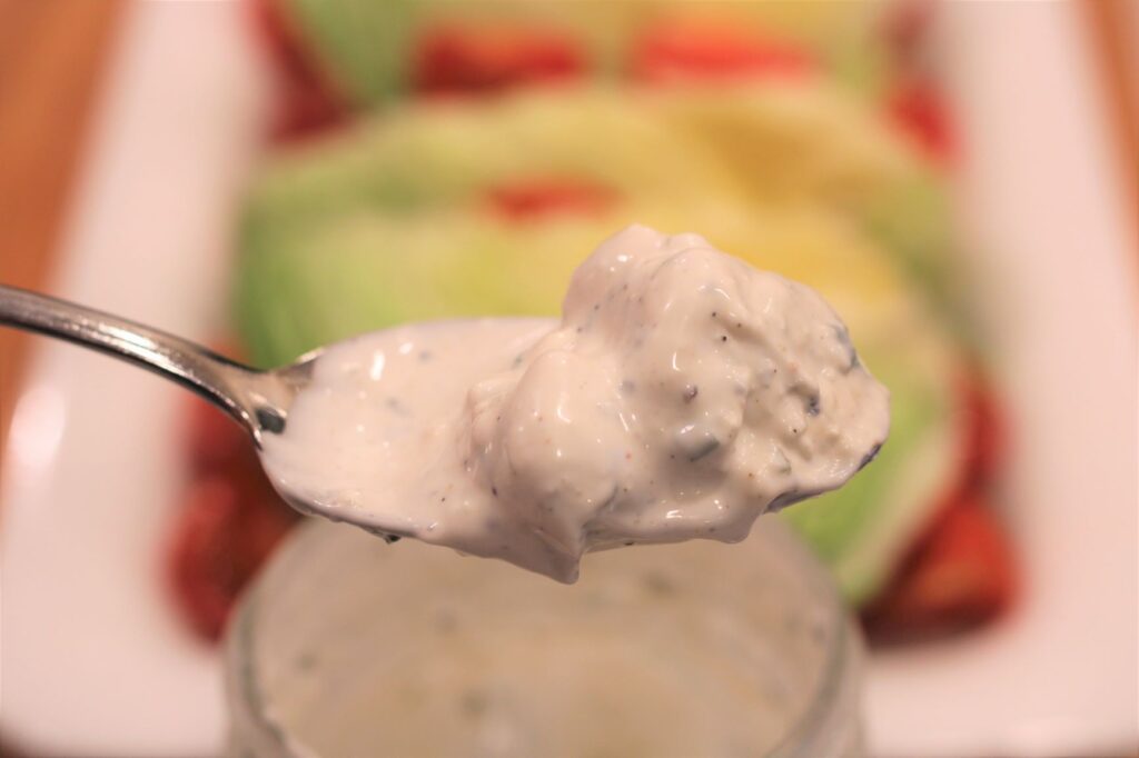spoonful of buttermilk blue cheese dressing